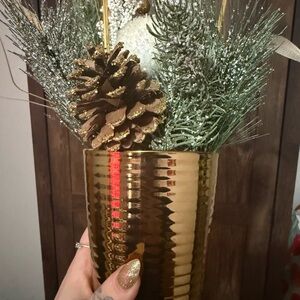 Gold Decorative Vase with Pinecone and Greenery